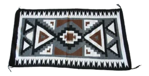 Vintage Hand-Woven Navajo Style Rug in Black, White, Brown, and Gray, Circa 1950s