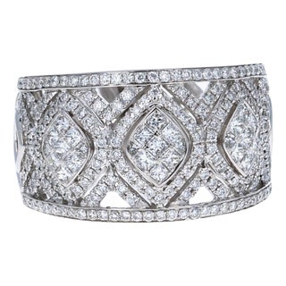 1.00 Carat Diamond 18 Karat White Gold Vintage Cocktail Band, Size 7 For Sale