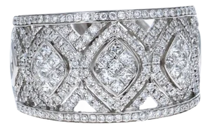 1.00 Carat Diamond 18 Karat White Gold Vintage Cocktail Band, Size 7