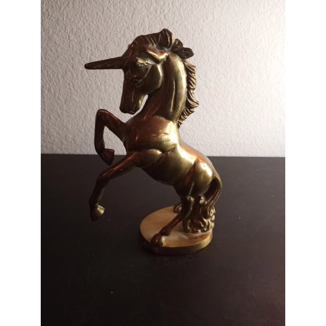 Gold 1970s Solid Brass Galloping Unicorn Sculpture For Sale - Image 8 of 9
