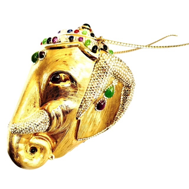 1980s Judith Leiber Elephant Jaipur Crystal Gems Minaudière Evening Shoulder Clutch Bag Vintage For Sale - Image 13 of 17