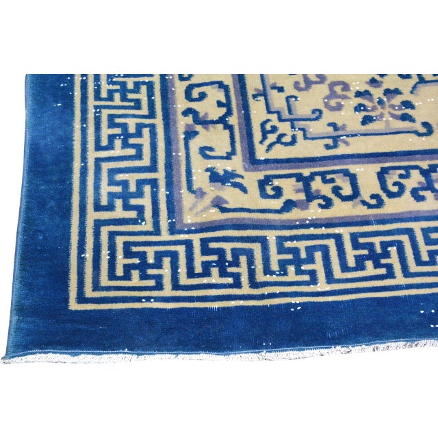 Textile 1950s New Chinese Art Deco Hand Knotted Wool Rug, 8'7x11'3 For Sale - Image 7 of 7