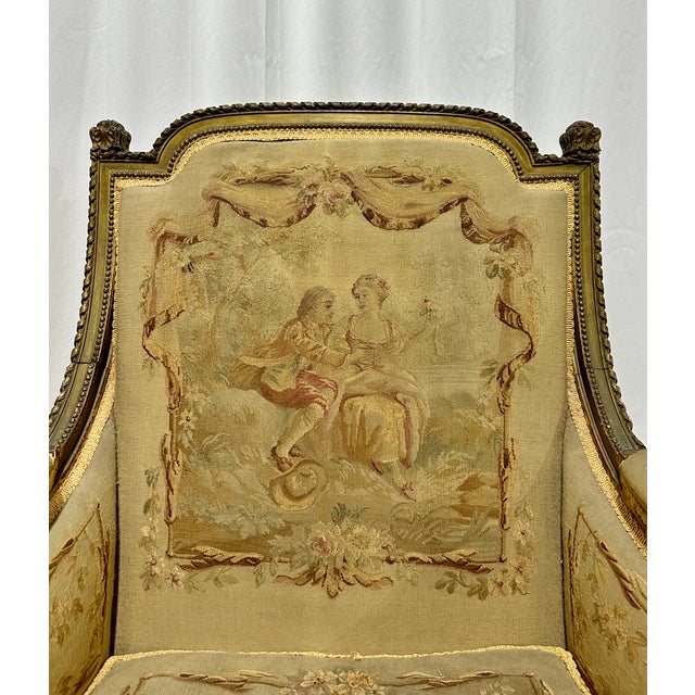 Wood Late 19th Century French Louis XVI Style Belle Epoch Aubusson-Style Needlepoint Bergère Lounge Chair For Sale - Image 7 of 7