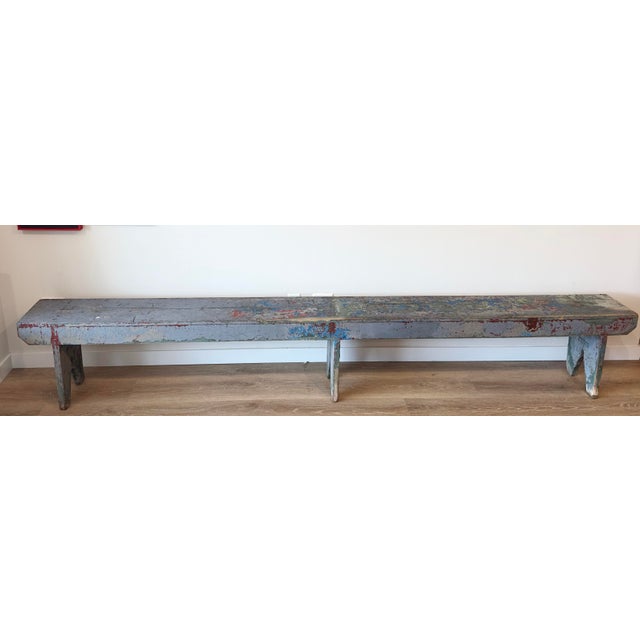 Shabby Chic Early 1900s Pennsylvania Hallway School Bench For Sale - Image 3 of 9