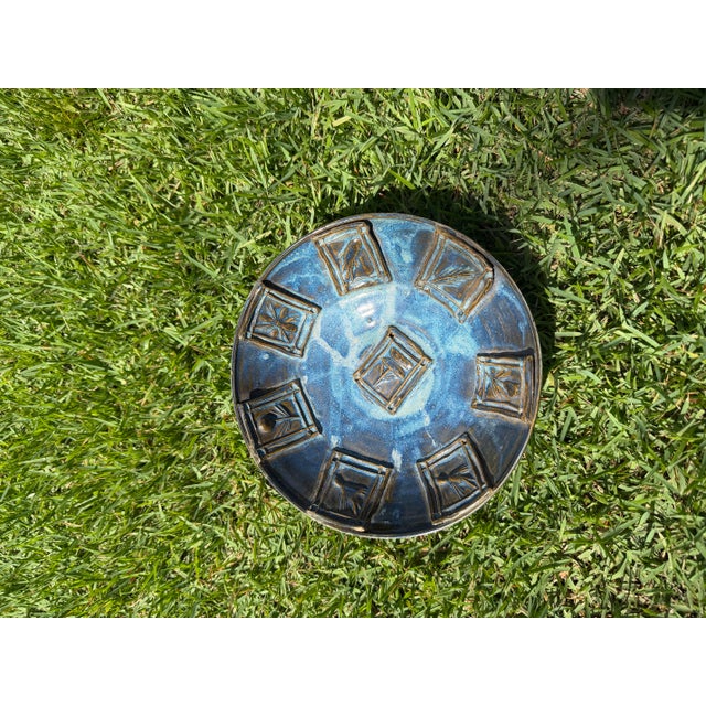 Ceramic Vintage Handcrafted Studio Pottery Bowl With Raised Botanical Panels, 8” For Sale - Image 7 of 12