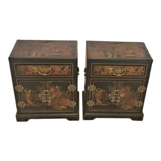 20th Century Chinoiserie Polychrome Lacquered Nightstands - a Pair For Sale