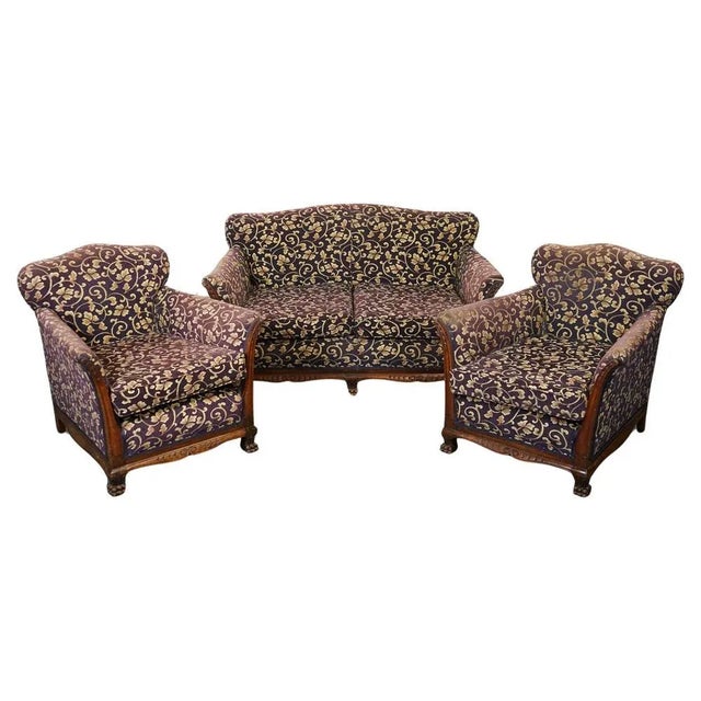 Victorian Fabric Bergere Suite Sofa and Armchairs, Set of 3 For Sale - Image 17 of 17