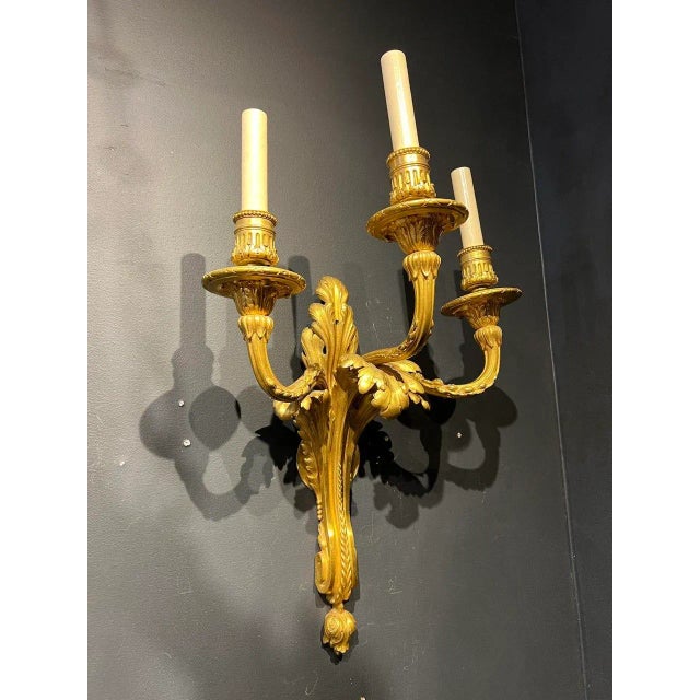 Bronze Large 1900's Caldwell Gilt Bronze Sconces With 3 Lights - Pair For Sale - Image 8 of 8