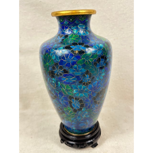 Metal Vintage Cloisonné Vase on Stand For Sale - Image 7 of 8