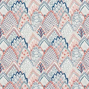 Schumacher Albizia Embroidery Fabric in Delft & Rose