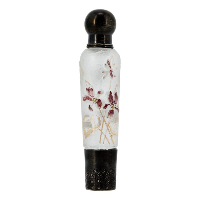 Art Nouveau Perfume Bottle in Polychrome Glass with Integral Burnished Metal Frame, 1900-1910 For Sale