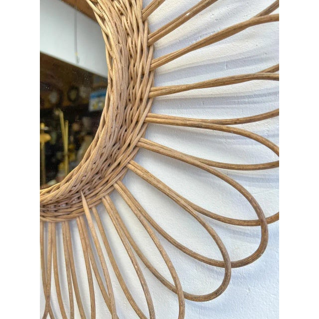 Tan Vintage French Round Rattan Wall Mirror, 1960s For Sale - Image 8 of 13
