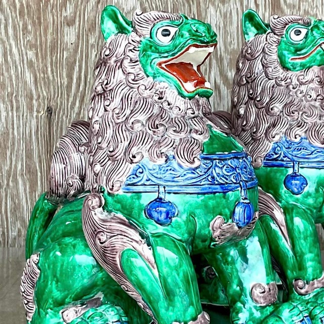Vintage Asian Glazed Ceramic Foo Dogs - a Pair For Sale - Image 9 of 12