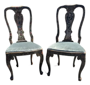 Pair of Italian Rococo Polychrome Dining Chairs 19th Century