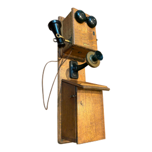 Antique Western Electric Oak Wood Hand Crank Wall Mount Telephone - Early 1900s