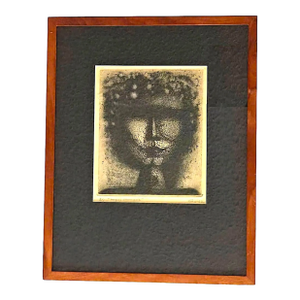 1964 Aníbal Gil Woodcut Print: "Mujer Coronada", Framed