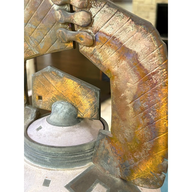 Large Vintage Gerald & Kelly Hong Signed Raku Ceramic Vessel Postmodern Vessel Lidded Jar 18" For Sale - Image 14 of 17