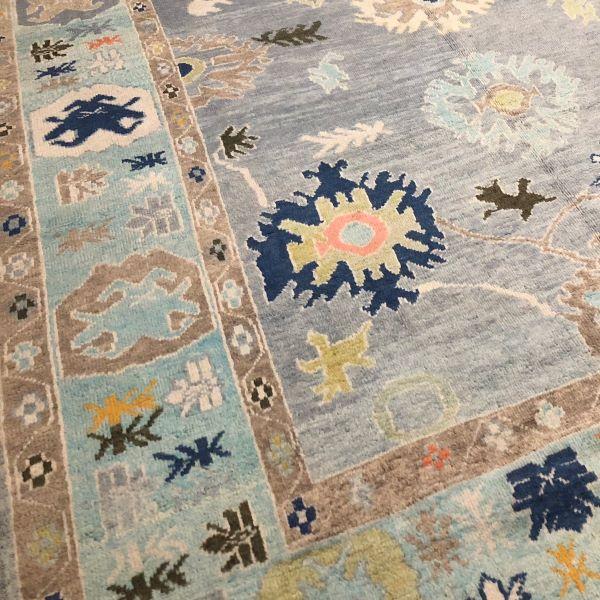 Contemporary Turkish Oushak Rug in Soft Gray With Turquoise Border and Floral Motifs, 9' X 12' For Sale - Image 3 of 6