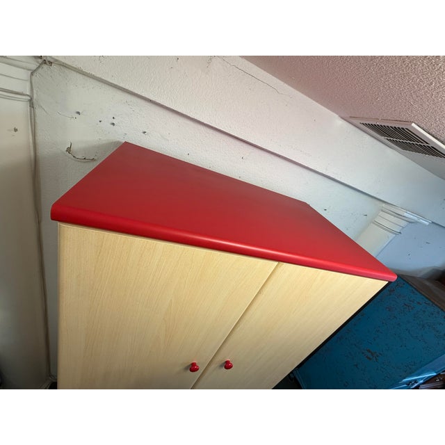 Maple Wood With Red Accents Dressing Armoire For Sale - Image 9 of 12
