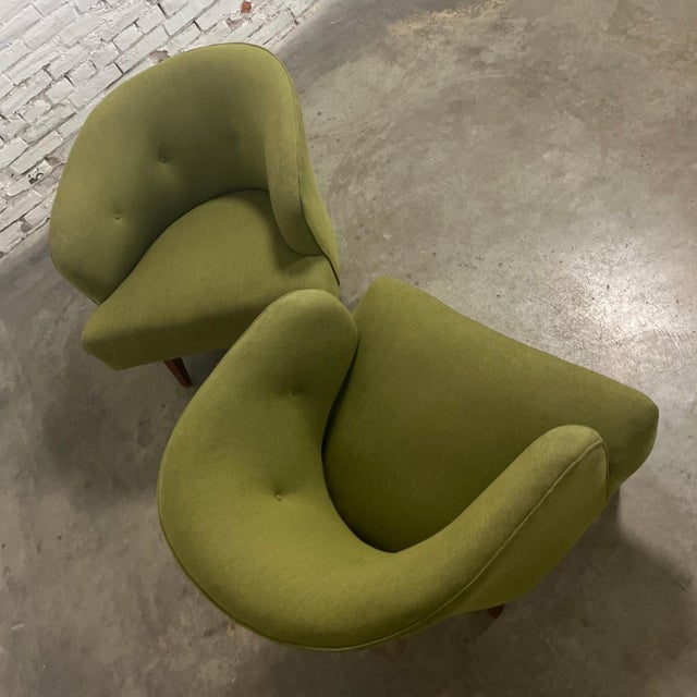 Green Mid-20th Century Art Deco to Mid-Century Modern Green Bucket or Barrel Style Accent or Lounge Chairs a Pair For Sale - Image 8 of 12