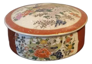 Vintage Satsuma Style Round, Porcelain Lidded Box