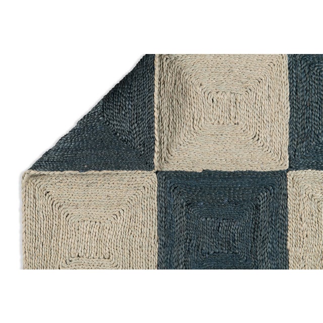 Part & Parcel Goods Jute Block Rug, 8'x10', Navy and Sky Blue For Sale - Image 4 of 5