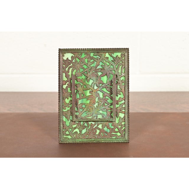Apollo Studios New York Arts & Crafts Grapevine Pattern Bronze and Slag Glass Picture Frame For Sale - Image 13 of 13