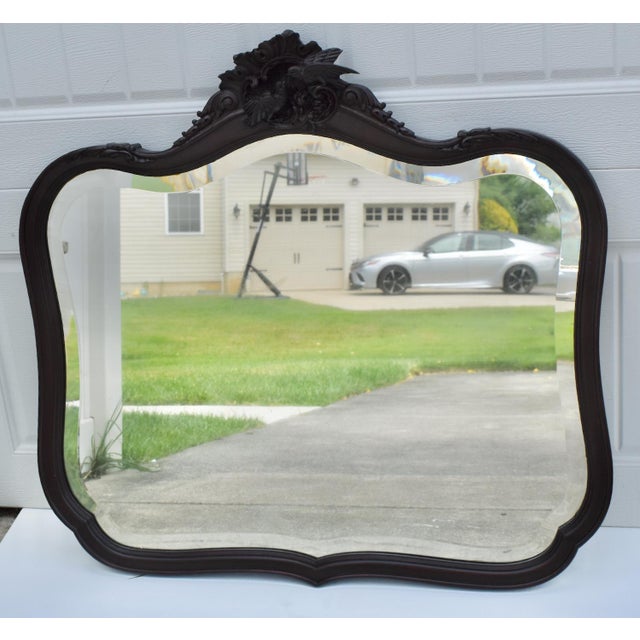 Antique Carved Mahogany Victorian Style Oval Wall Mirror W/Carved Love Birds For Sale - Image 13 of 14