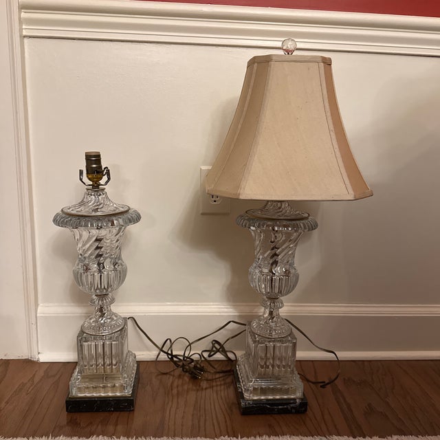 Baccarat Style Swirl Crystal Urn Lamps - A Pair For Sale - Image 6 of 10