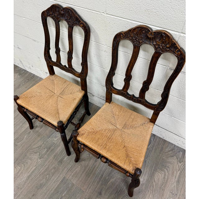 Antique French Provincial Ladder Back Rush Seat Side Chairs For Sale - Image 4 of 13