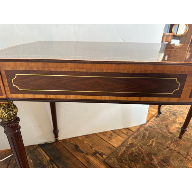 Theodore Alexander Mahogany Desk With Cast Brass Accents and Two Drawers For Sale - Image 11 of 12