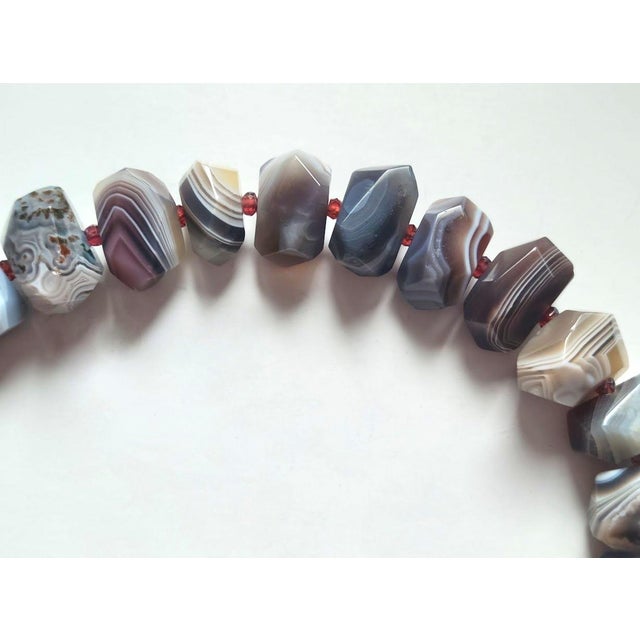 Contemporary Botswana Agate Garnet Necklace With Fire Agate Clasp For Sale - Image 3 of 7