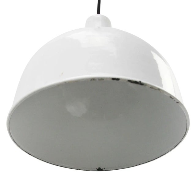 Industrial Vintage Industrial White Enamel Factory Hanging Light Pendant For Sale - Image 3 of 5