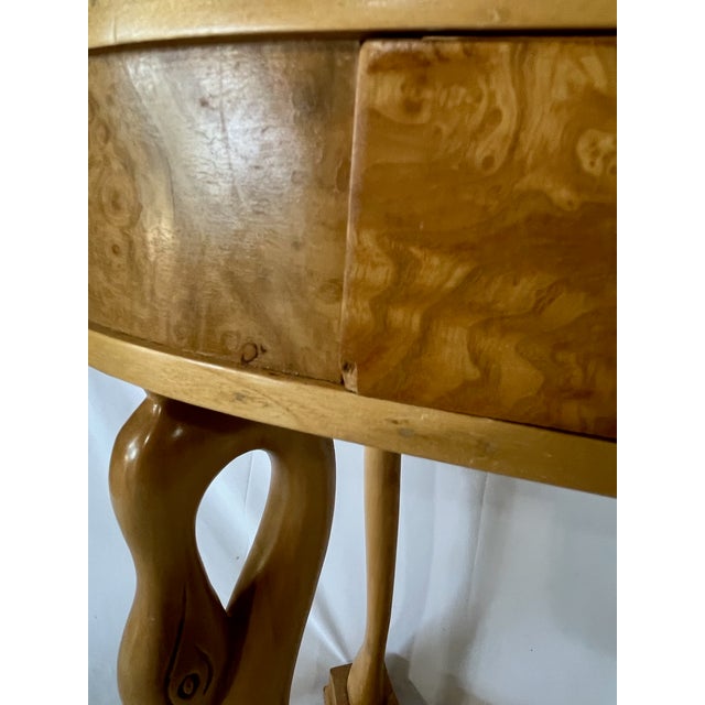 1980s Italian Hollywood Regency Oyster Burl Kidney Console Table With Carved Swans For Sale - Image 10 of 12