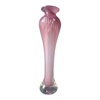 1990s Vintage Art Glass Signed Clark Guettel Pink & Purple Bud Vase For Sale