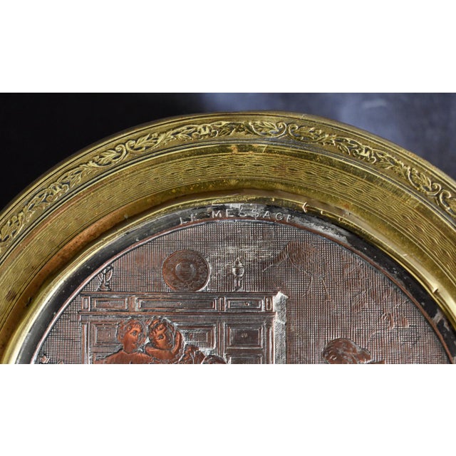 Antique Mixed Metal Trinket Box French Lid Brass Copper Le Message Relief For Sale - Image 17 of 18