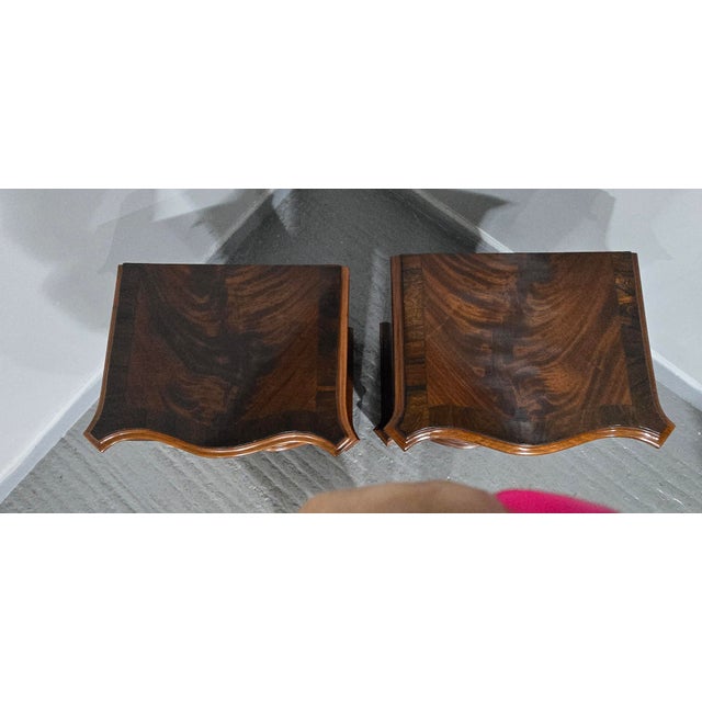 Serpentine Mahogany Bedside Lamp Chests of Drawers, 1920, Set of 2 For Sale - Image 10 of 11