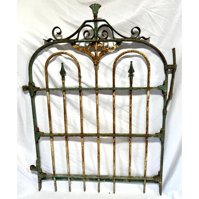 Early 1900s French Handcrafted Painted Iron Gate For Sale - Image 14 of 18