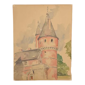 French School, 20th Century "The Castle Tower" Watercolor - Circa 1935