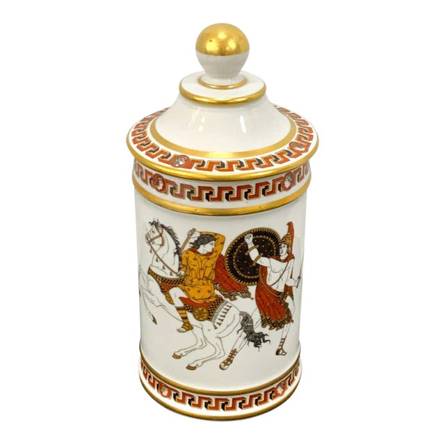 Early 20th Century French Greek Revival Porcelain Apothecary Jar For Sale
