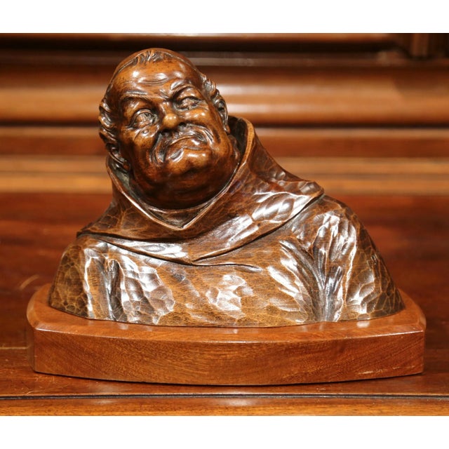 Mid-20th Century French Hand-Carved Walnut Bust of Pensive Monk in Cassock For Sale - Image 11 of 11