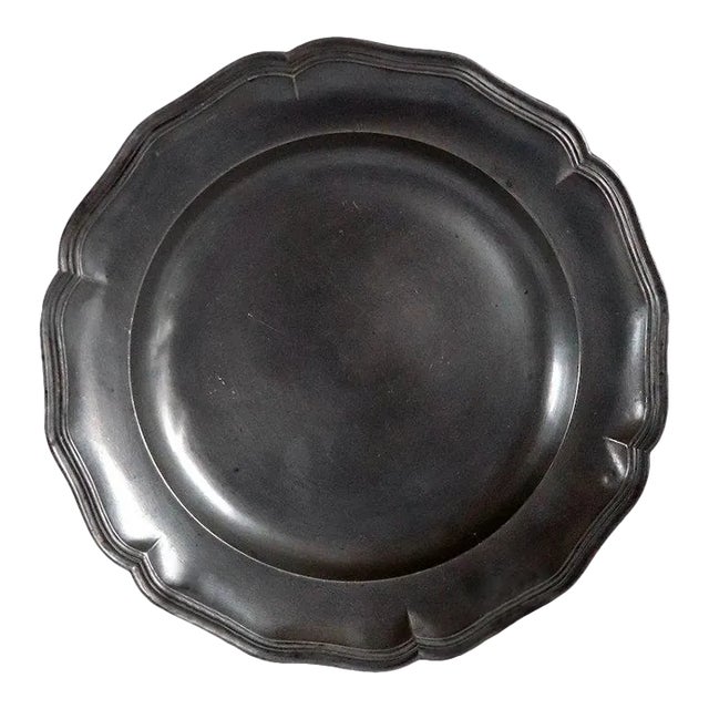 Vintage Continental Pewter Wavy Edge Reeded Plate For Sale