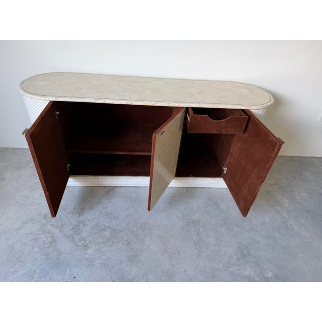 Beige 1980’s Postmodern Chic Rattan and Stone Oval Credenza For Sale - Image 8 of 12