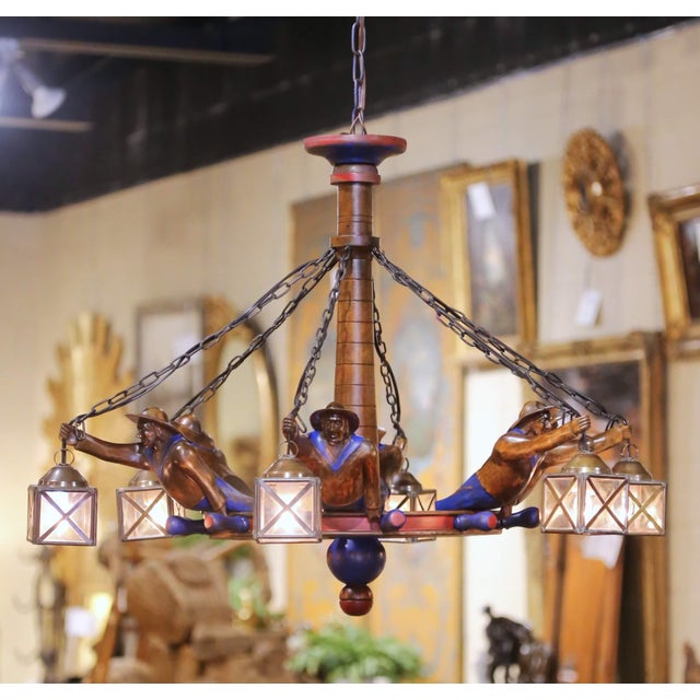 Metal Early 20th Century French Painted Chestnut Six-Light Chandelier From Brittany For Sale - Image 7 of 11