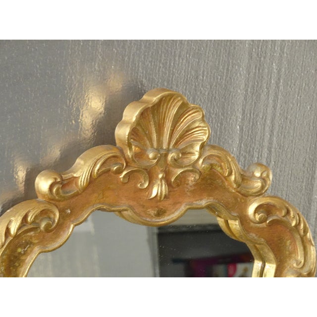 Vintage French Provincial Gold Syroco Style Wall Mantle Mirror For Sale - Image 11 of 16