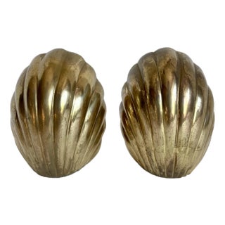 Pair of Vintage Sculptural Brass Shell Bookends For Sale