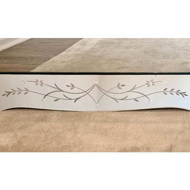 Monumental Art Deco Venetian Scalloped Mirror With Etched Glass Floral Motif, 1950s For Sale - Image 4 of 10