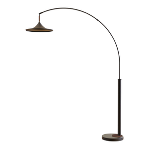 Mid Century Lodi 1-Light Arc Floor Lamp - Matte Black, Walnut, Gold Leaf, Marble Base, Dimmer Switch
