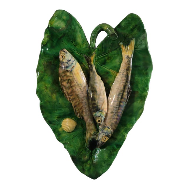 Antique Alfred Renoleau Palissy Majolica Fish Wall Plaque For Sale