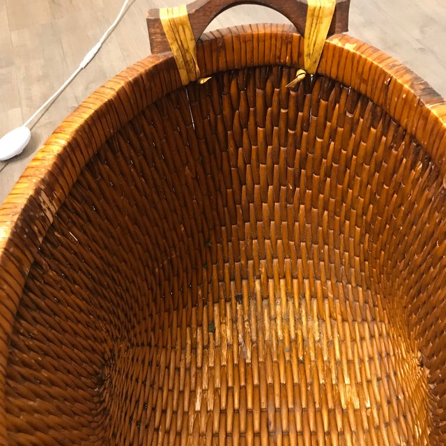 Mid20th Century Woven Reed Basket With Wood Handles Chairish